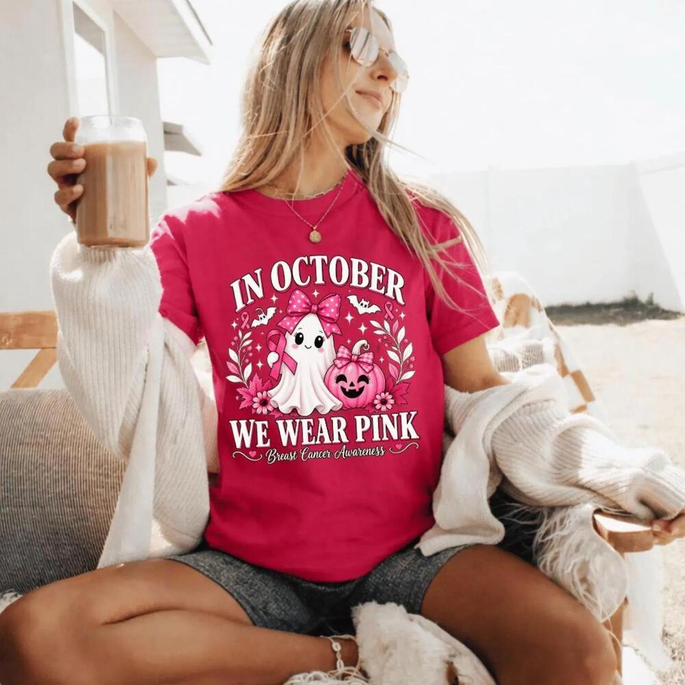 In October We Wear T-Shirt, Awareness Gift, Ribbon Halloween